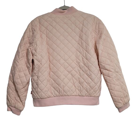 NWT Levi's Pink Peach Blush Diamond Quilted Bomber Jacket Snaps Pockets Small - Picture 4 of 5